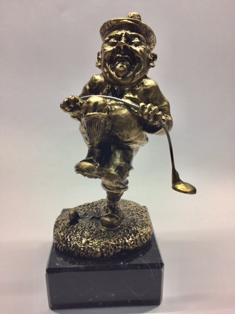 FIGURA GOLF RESINA DORADA FORRABOLAS 